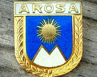 1970's AROSA Vintage Ski Pin, Switzerland Grisons, Lenzerheide Weisshorn