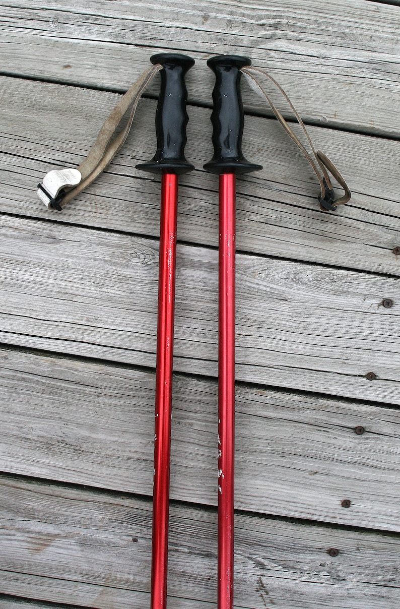Vintage KERMA SKI POLES 45 Aluminum Shaft Snowflake Baskets Leather