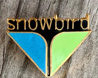 1980's SNOWBIRD Logo Ski Pin, UTAH Alta, Vintage Skiing Souvenir, Travel Badge