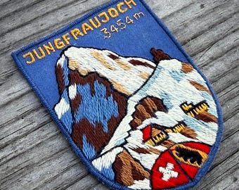 1960's JUNGFRAUJOCH Vintage Ski Patch, Switzerland Eiger Monch, Swiss Blue