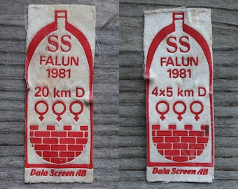 Two (2) Original 1981 FALUN FIS Womens Nordic Ski Race Patches XC Sweden Lot