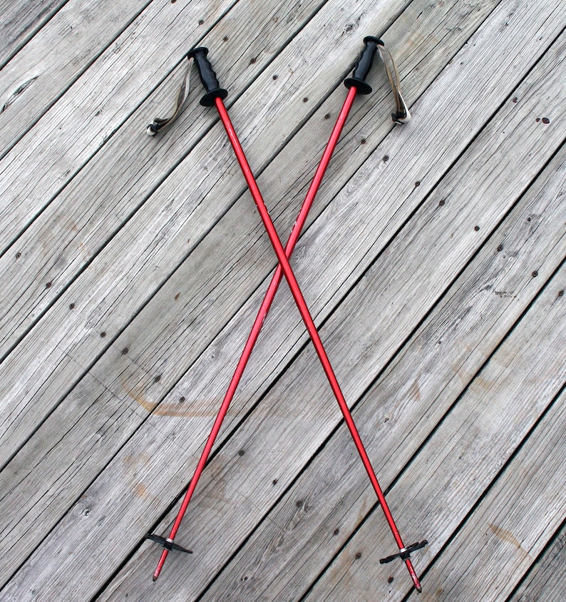 Vintage KERMA SKI POLES 45 Aluminum Shaft Snowflake Baskets Leather