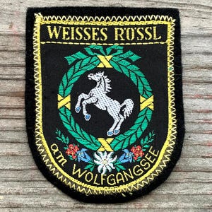 1960's WEISSES ROSSL, White Horse Inn, Travel Patch St Wolfgang Vintage Ski AUSTRIA