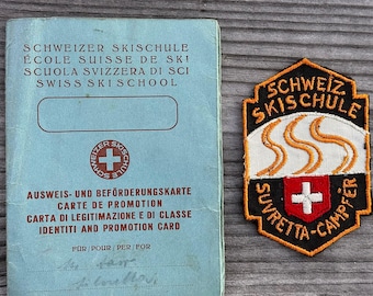 1960's SUVRETTA-CAMPFER Vintage Ski Patch & Promotion Card, St Moritz, Schweiz Skischule