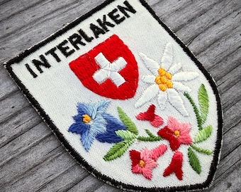 1960's INTERLAKEN Vintage Ski Patch, Switzerland Bern, Wildflowers