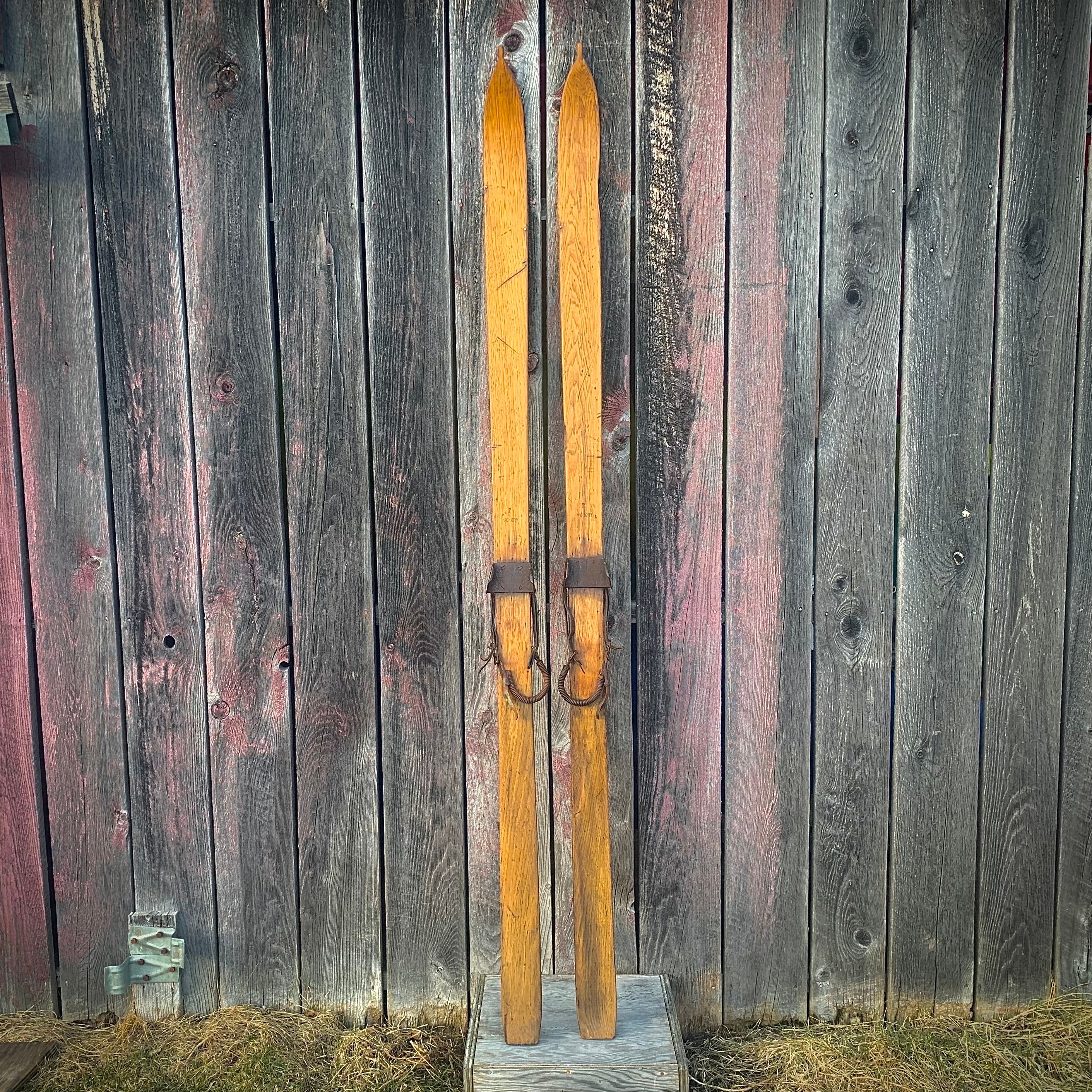 アンティーク木製スキー 1930's PRIMITIVE Wooden Nipplepoint Skis Antique Wood Snow