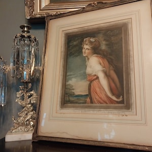 Antique Engraving of Lady Hamilton As Bacchante Mezzotint