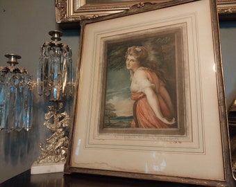 Antique Engraving of Lady Hamilton As Bacchante Mezzotint