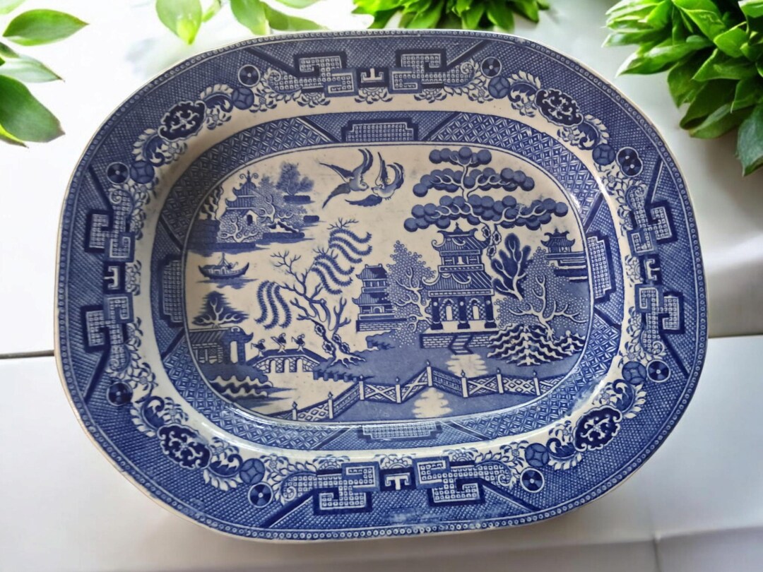 Beautiful Antique English Transferware Blue Willow Pattern Platter - Etsy