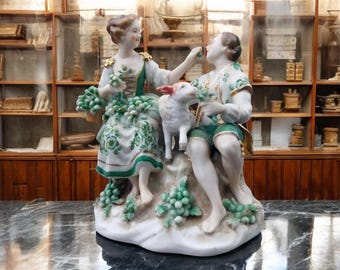 Antique Samson Figural Group Couple and Goat
