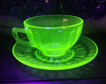 Federal Uranium Glass Cups and Saucers