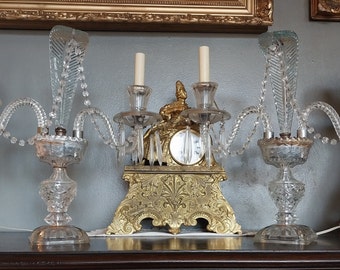 Pair Antique Deco Czech Austrian 2 Non Working Banquet Girandole Crystal Candelabra Lamps