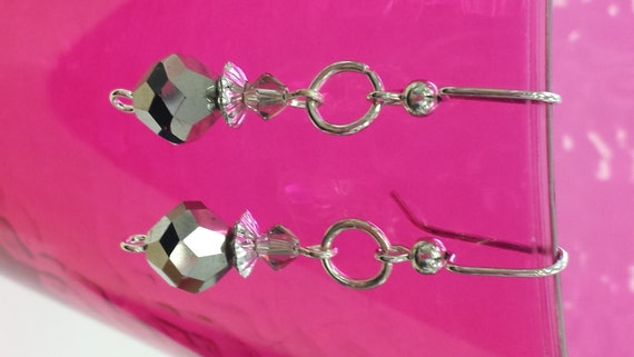 Items similar to Smoky Gray and Silver Drop Earrings with Swarovski ...