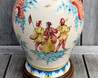 Lámpara de cerámica de loza italiana pintada a mano de Marina Isetta, firmada, Italia c. 1990 **ENVÍO GRATIS**