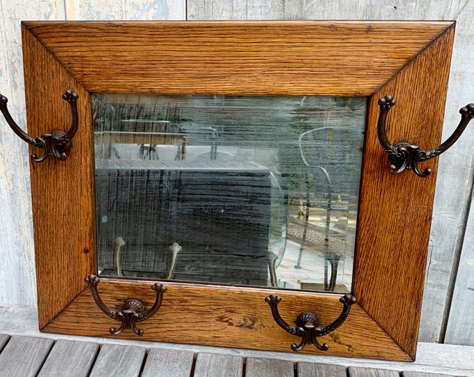 Antique Victorian Rectangular Oak Wall Mirror W/ 4 Quad Coat Etsy