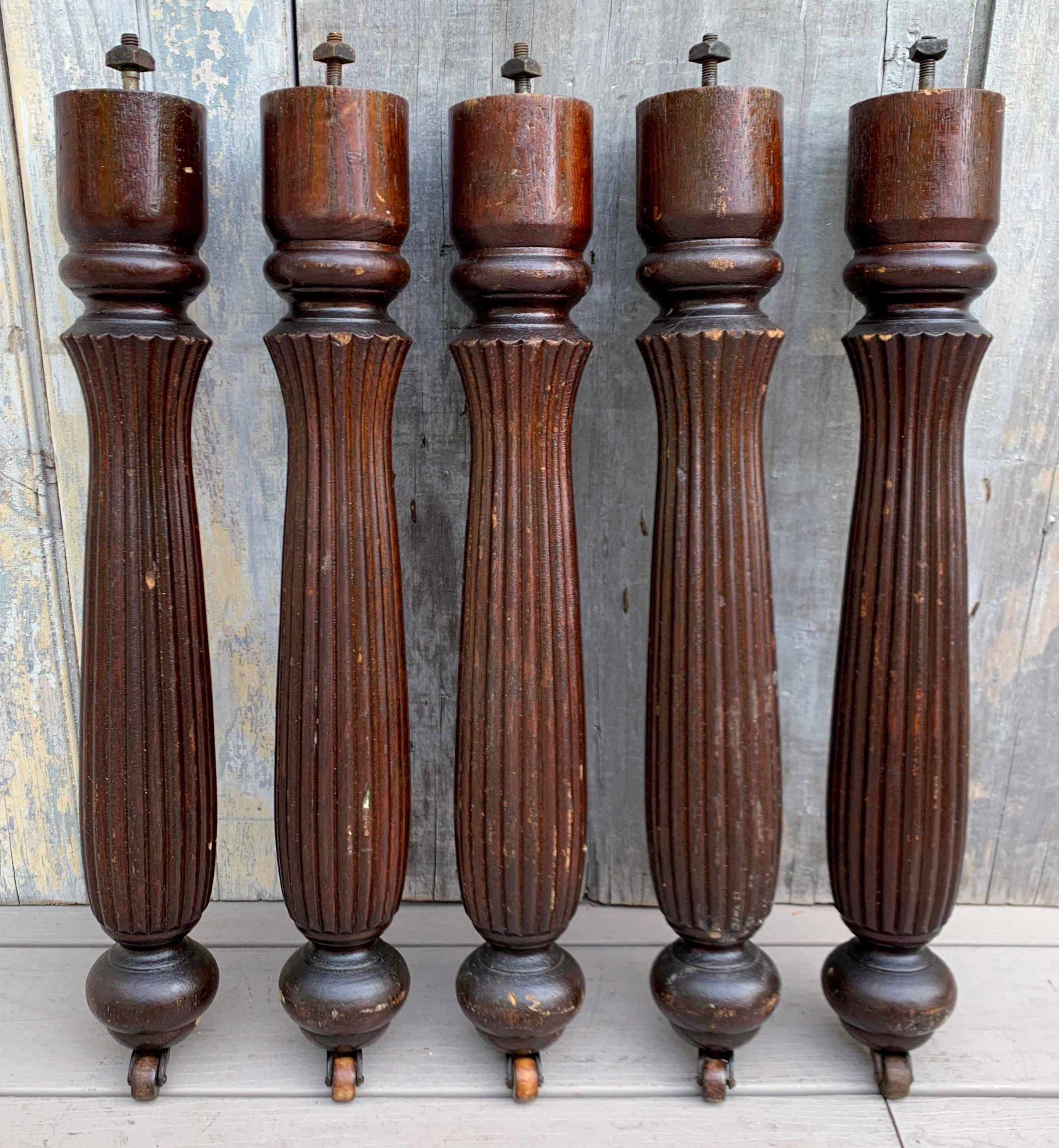 Antique Victorian Set of 5 Carved Solid Oak Reeded Table Legs Etsy