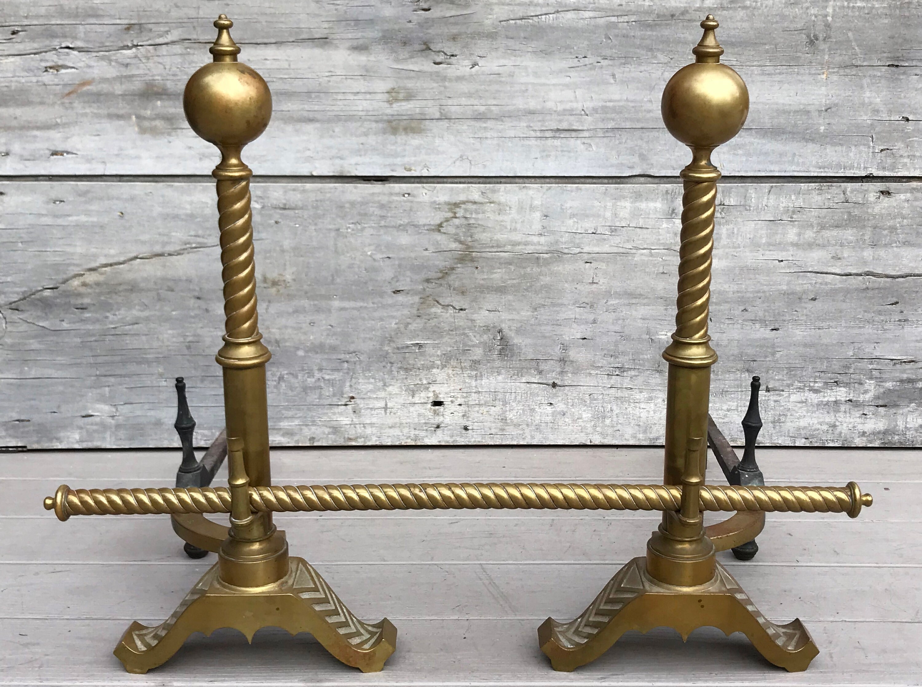 Antique Neoclassical Solid Brass Ball Top 26 Andirons w/ Etsy