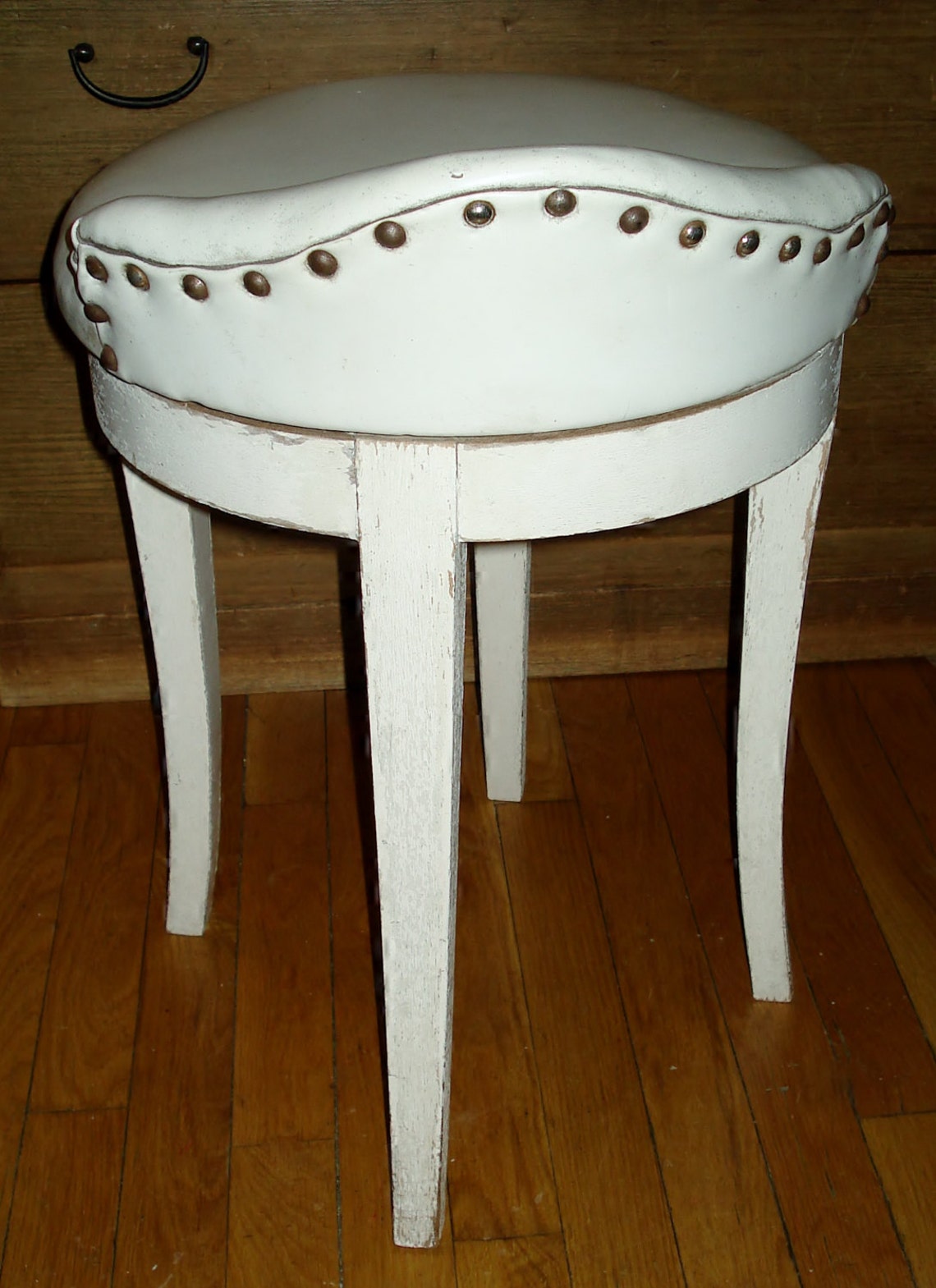 Vintage MCM Vanity Chair Swivel Stool White Faux Leather Etsy