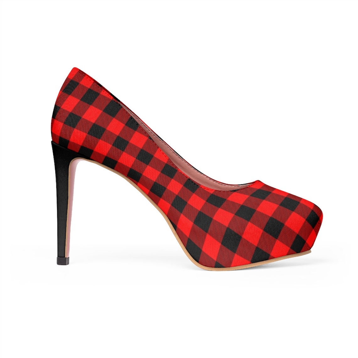 buffalo plaid high heels
