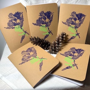 Thistle Flower Linocut Journal, Block Print Artist Journal, Hand Printed Linocut Journal, Writers Journal