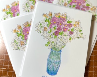 Flower Note Card, Freesia Bouquet of Flowers, Blank Note Card, Freesia Stationery Note Card