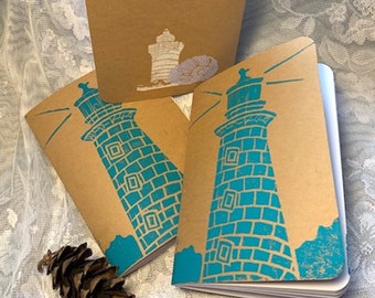 Lighthouse Linocut Journal, Artist Journal, Hand Printed Linocut Journal, Writers Journal