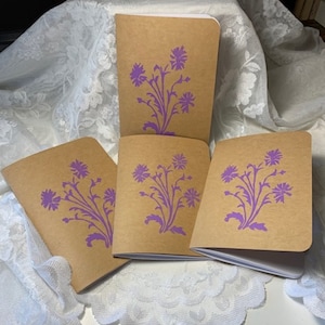 Linocut Lavender Colored Flower Journal, Artist Journal, Hand Printed Linocut Journal, Writers Journal