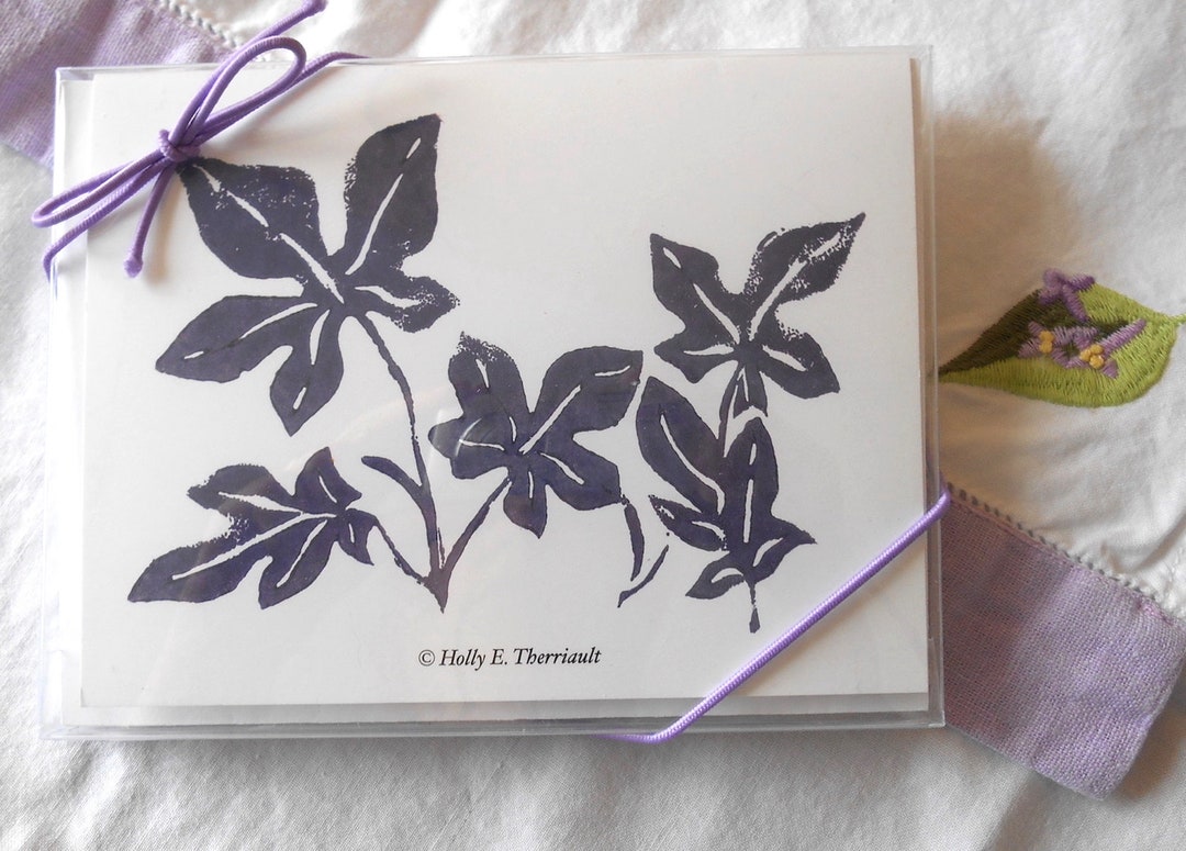 Purple Leaves Block Print Note Card Set: Blank Inside - Etsy