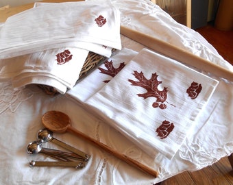 Linocut Block Oak Leaf and Acorns Hand Printed Tea Towels, Home and Living, Kitchen and Dining, Kitchen Gift