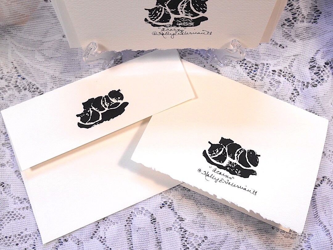 Acorns Block Print Blank Art Note Card, Handprinted Note Card, Handmade ...