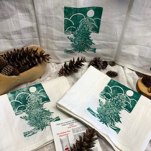 Hand Printed Forest Kitchen Towel: Winter Tree Flour Sack