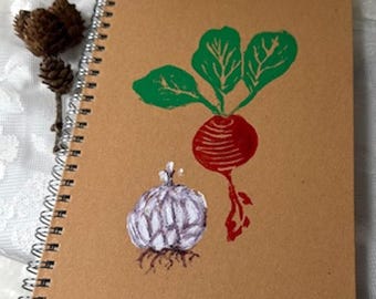 Hand Printed and Painted Vegetable Journal: Linocut Block Print Hard Cover Notebook