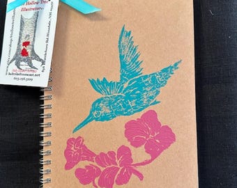 Hand Printed Humming Bird Journal: Linocut Block Print  Kraft Cover Notebook