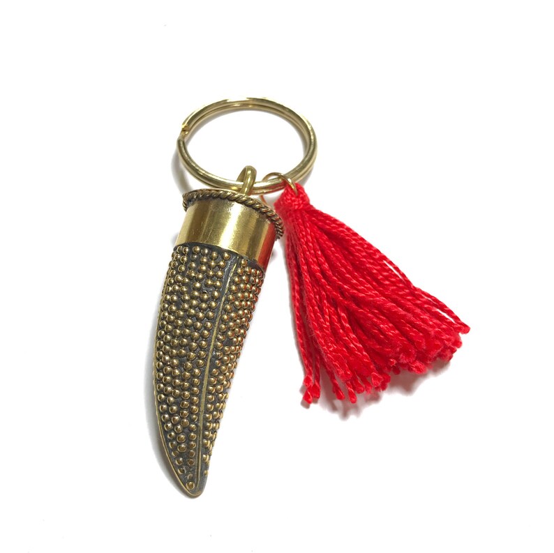 Dotted Tusk Horn Tassel Keychain image 2