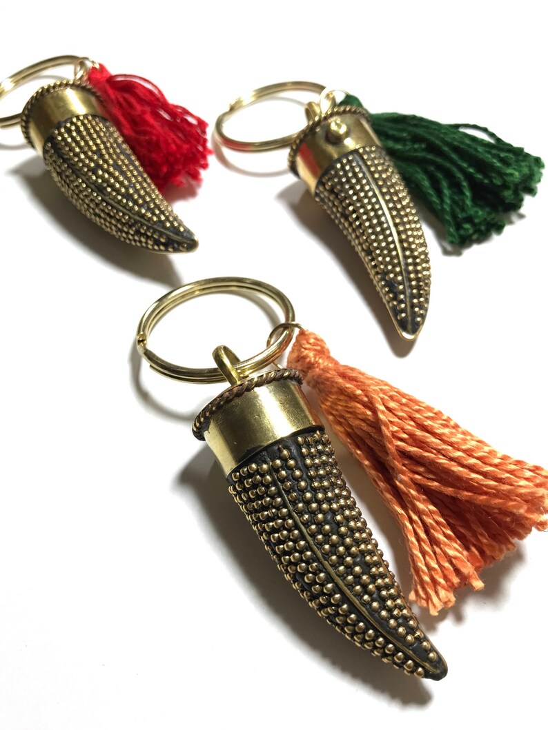 Dotted Tusk Horn Tassel Keychain image 0