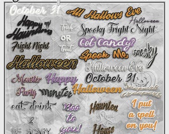 digital scrapbooking elementpack embellishments halloween sayings 27 halloween words instant download