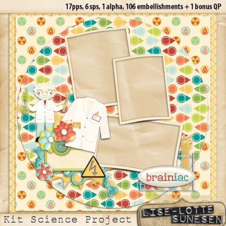 Digital Scrapbook Kit Science Pattern Paper Scrapbook School Etsy