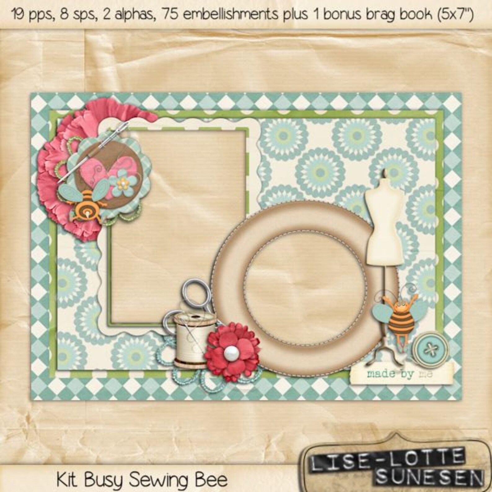 Digital Scrapbook Kit Sewing Pattern Paper Sew Scrapbook Etsy