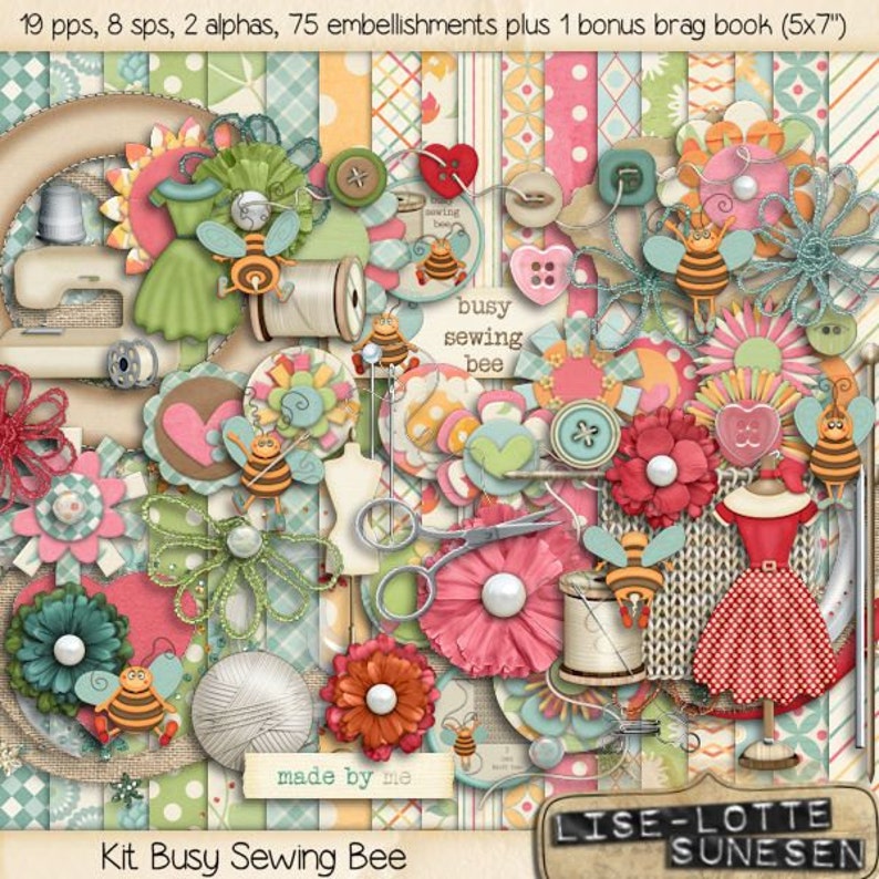 Digital Scrapbook Kit Sewing Pattern Paper Sew Scrapbook Etsy