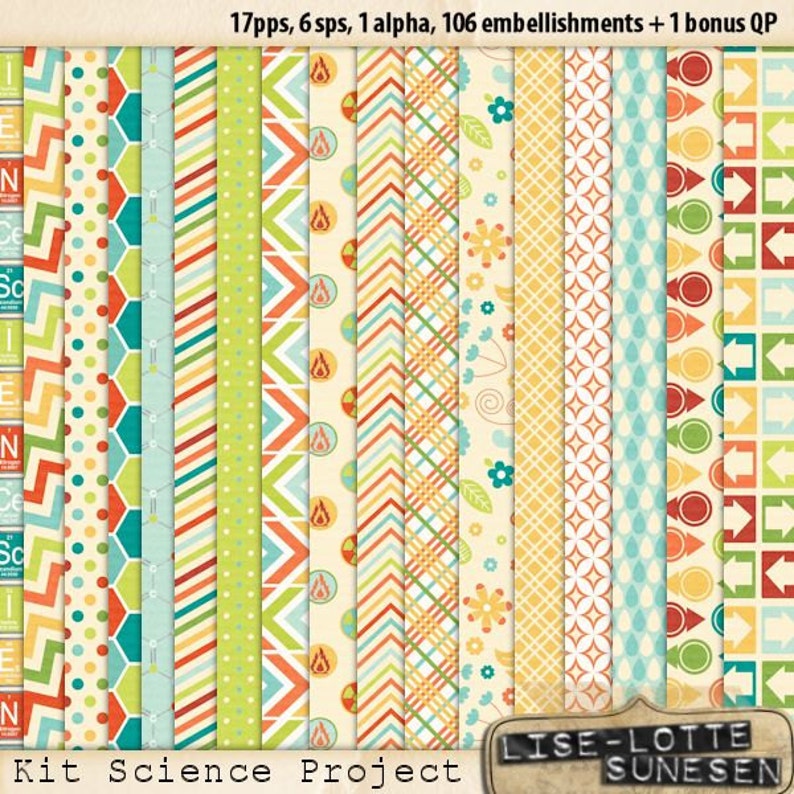 Digital Scrapbook Kit Science Pattern Paper Scrapbook School Etsy