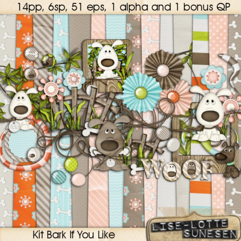 Digital Scrapbook Kit Dog Pattern Paper Puppy Scrapbook Etsy