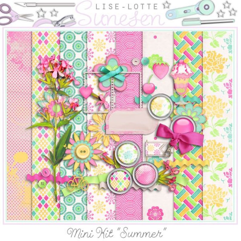 Digital Scrapbook Kit Summer Scrapbook Paper Scrap Book Etsy