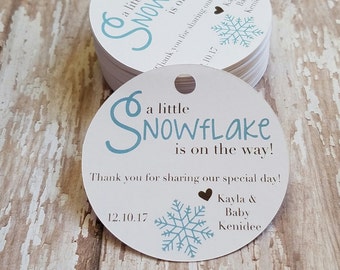 A little snowflake is on the way baby shower tag, Winter Baby Shower, Snowflake, Pregnancy Announcement Tag, Winter Baby (080)