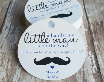 A handsome little man is on the way baby shower tag, It's a boy, Pregnancy Announcement Tag, Mustache Baby Shower, Boy Shower (108)