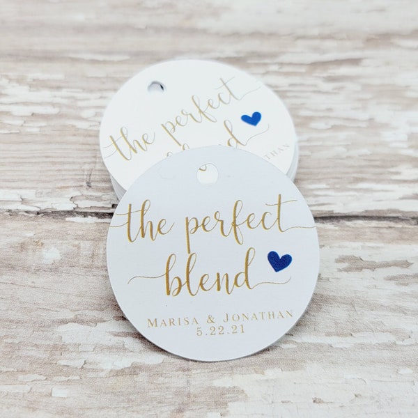 The perfect blend, coffee bean tag, Wedding Tag, Favor, Bridal Shower, Baby Shower, spice tag, 1.5" round tag, Round Tag, Mini Tag (494)