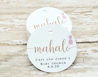 Mahalo favor tag, Pineapple, Wedding Tag, Favor, Bridal Shower, Baby Shower, Thank you tag, 1.5" round tag, Round Tag, Mini Tag (465)
