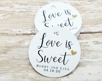 Love is sweet, cup cake tag, wedding favor, bridal shower, wedding shower, thank you tag, sweets tag, candy favor, donut bar (458)