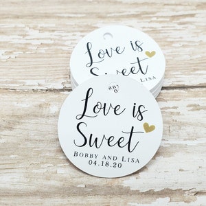 Love is sweet, cup cake tag, wedding favor, bridal shower, wedding shower, thank you tag, sweets tag, candy favor, donut bar (458)