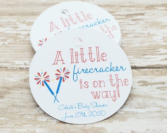 Baby Shower Thank You Tag, A little firecracker is on the way, fourth of July baby shower, July Baby, Summer Baby, Firework, baby (332)