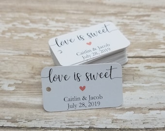 Love is sweet, Mini Tag, Small Thank You Favor Tags, cookie, donut, Wedding Elegant, Bridal Shower, Baby Shower, Rectangle thank you (413)